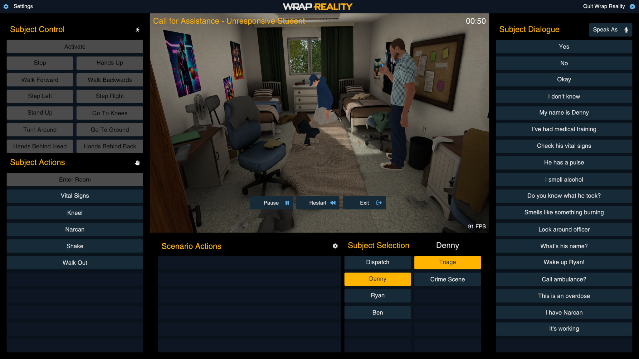 Unresponsive student in dorm room - VR training